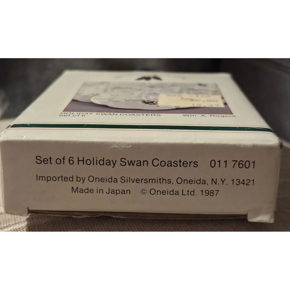 Wm. A.‎ Rogers Holiday Swan Coasters Set of 6 Silverplate Enamel Oneida 011 7601